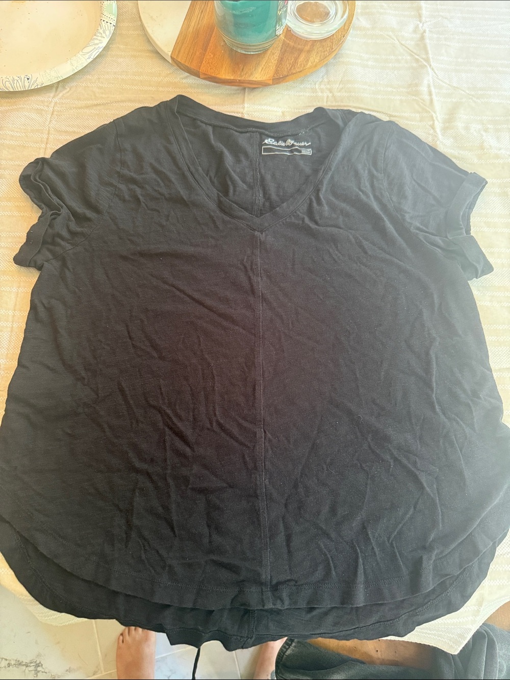 Eddie Bauer Black V-Neck Short Sleeve Tee - Relaxed Fit